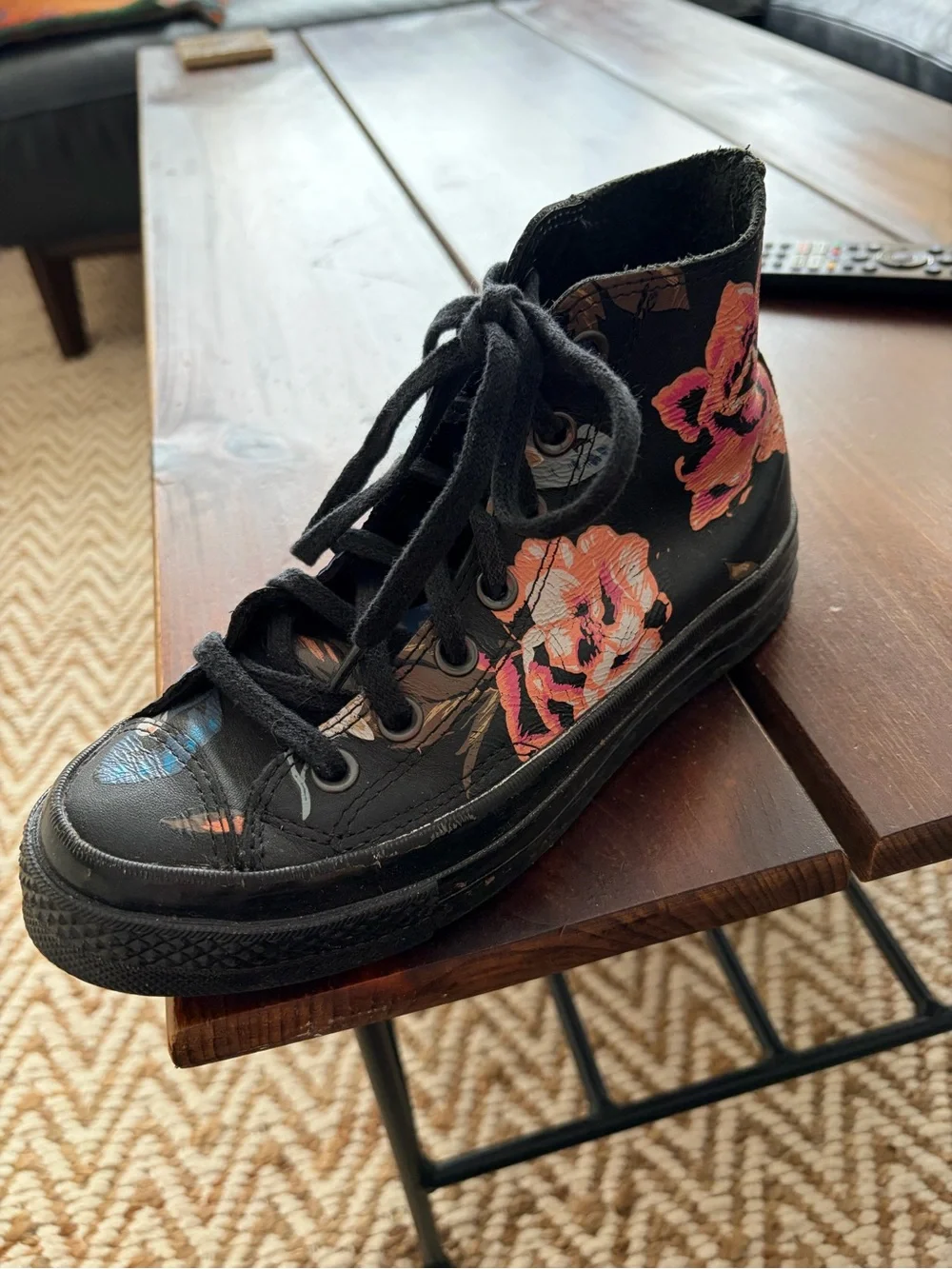 Custom Painted Black Leather Converse All Star High-Top Sneakers